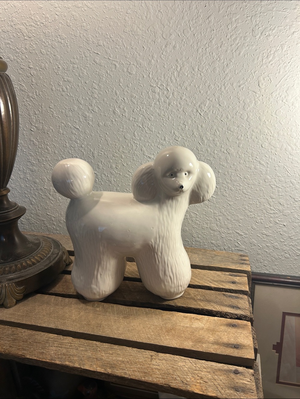 Ceramic Poodle Figurine - Glossy White Cottage Core